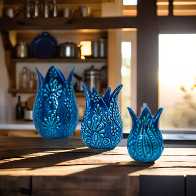 Turkish Tulip Décor Set of 3 – Handcrafted and Handpainted Elegance