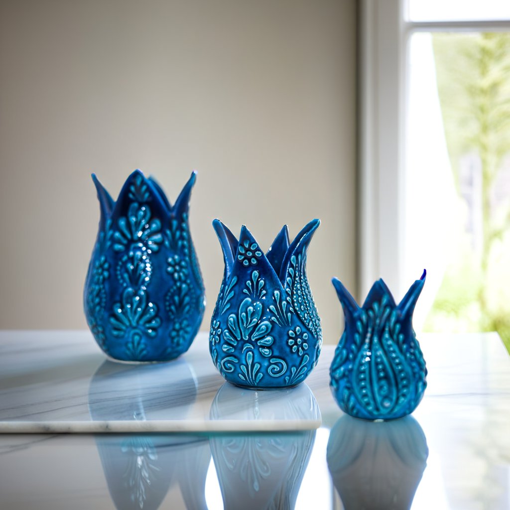 Turkish Tulip Décor Set of 3 – Handcrafted and Handpainted Elegance