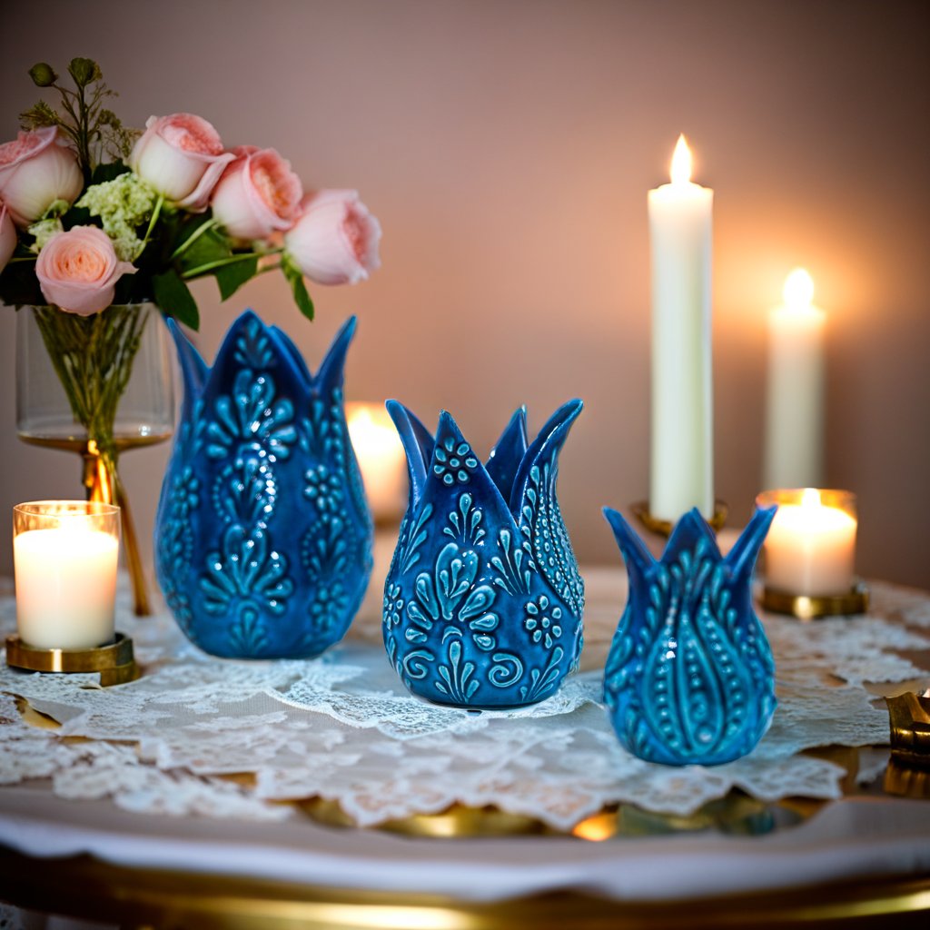 Turkish Tulip Décor Set of 3 – Handcrafted and Handpainted Elegance