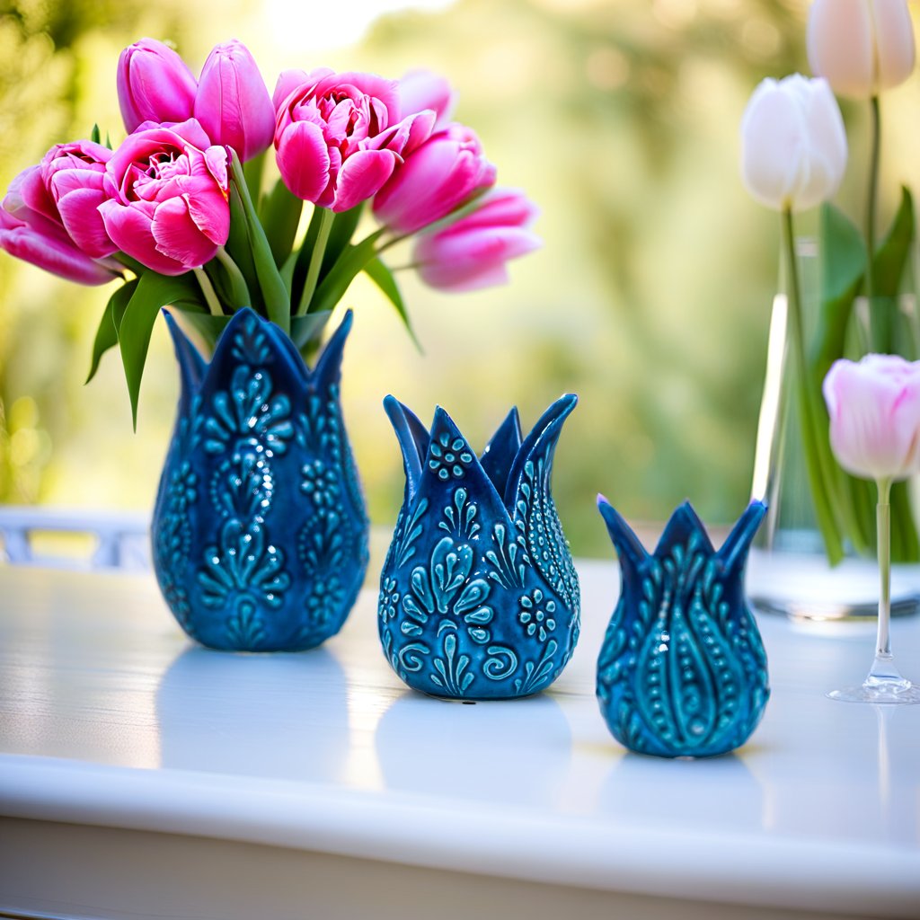 Turkish Tulip Décor Set of 3 – Handcrafted and Handpainted Elegance